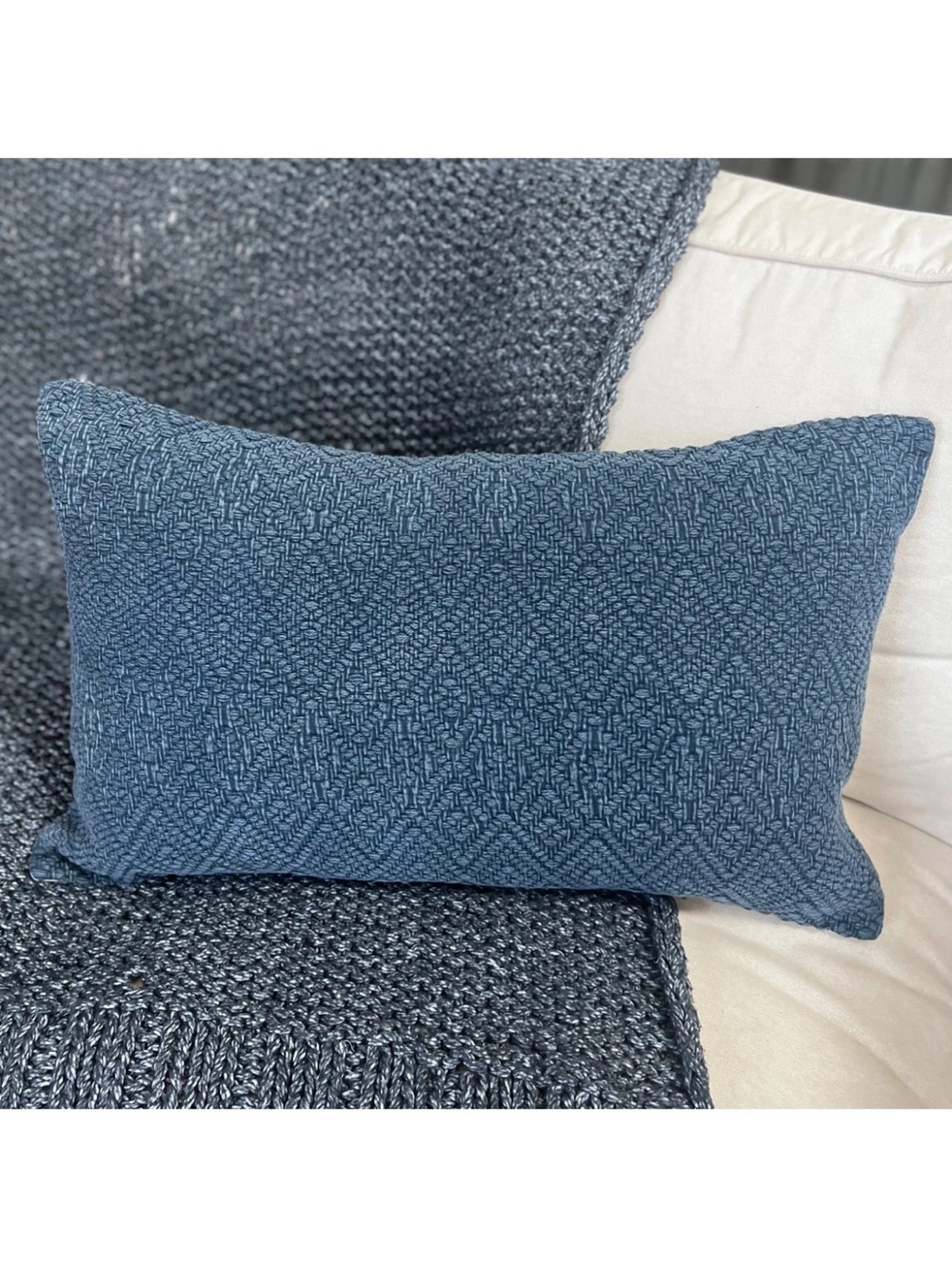 Pottery Barn Blue Textured Lumbar Pillow